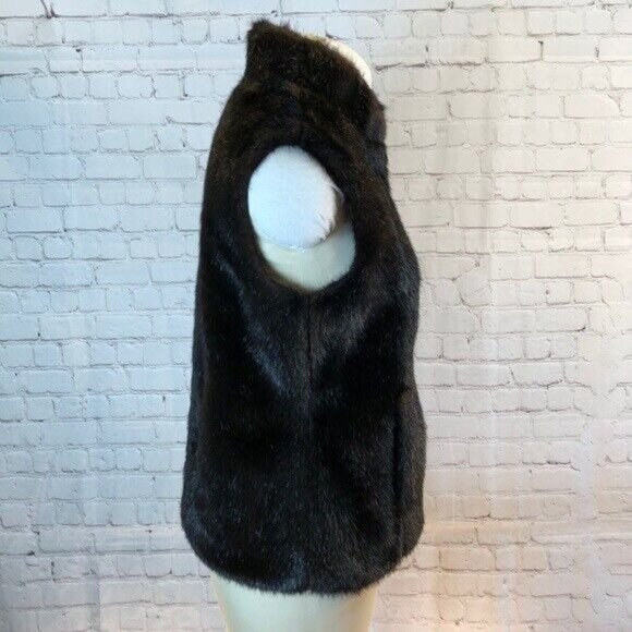 Neck Works Faux Fur Vest Black Full Zip Medium - Picture 2 of 5